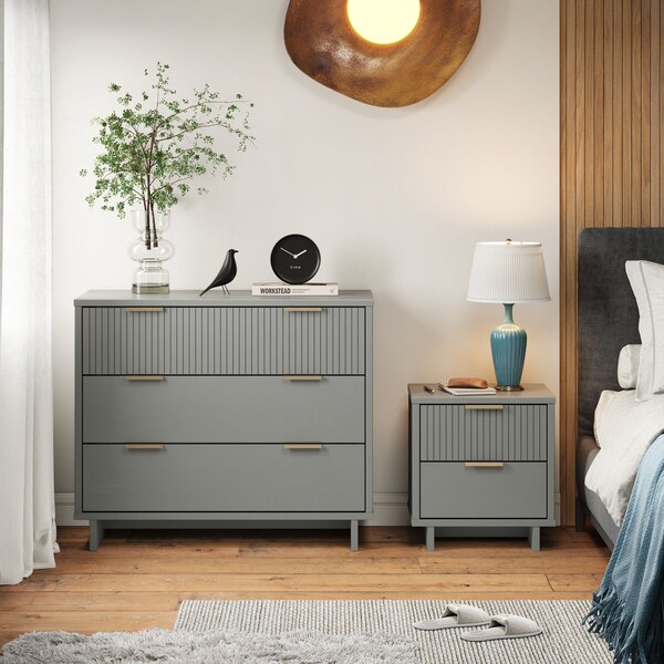 Manhattan Comfort Granville Light Grey 3-Drawer Dresser and 2-Drawer Nightstand, Set of 2 GRAN046 - main